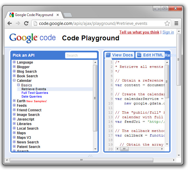 Google Code Playground